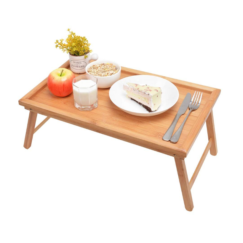 Folding Laptop Table Breakfast Serving Bed Trays, Adjustable Foldable with Flip Top and Legs Computer desk stand